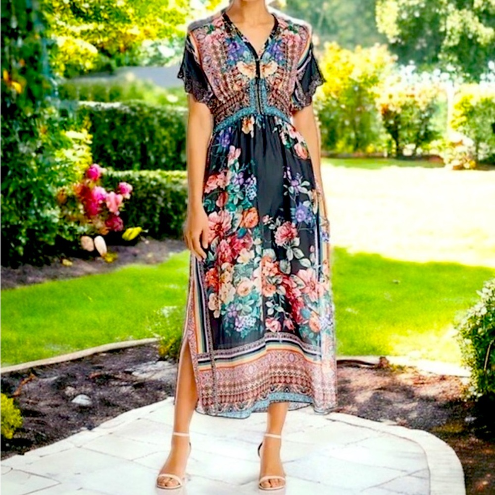 Johnny Was Brenda Silk Floral Maxi Dress NWT - Picture 4 of 10